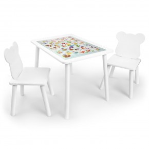 Детский комплект стол и два стула Мишка Rolti Baby с накладкой Алфавит (белая столешница/белое сиденье/белые ножки) в Тарко-Сале - tarko-sale.ok-mebel.com | фото