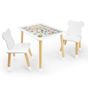 Детский комплект стол и два стула Мишка Rolti Baby с накладкой Алфавит (белая столешница/белое сиденье/береза ножки) в Тарко-Сале - tarko-sale.ok-mebel.com | фото