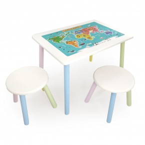 Детский комплект стол и два табурета круглых с накладкой Детский мир (Белый, Белый, Цветной) в Тарко-Сале - tarko-sale.ok-mebel.com | фото