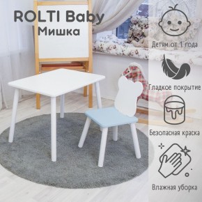 Детский комплект стол и стул «Мишка» Rolti Baby  (голубая столешница/голубое сиденье/белые ножки) в Тарко-Сале - tarko-sale.ok-mebel.com | фото