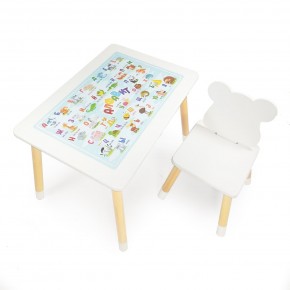 Детский комплект стол и стул Мишка Rolti Baby с накладкой Алфавит (белая столешница/белое сиденье/береза ножки) в Тарко-Сале - tarko-sale.ok-mebel.com | фото 2