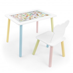 Детский комплект стол и стул Мишка Rolti Baby с накладкой Алфавит (белая столешница/белое сиденье/цветные ножки) в Тарко-Сале - tarko-sale.ok-mebel.com | фото 1