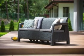 Диван пластиковый Корфу Макс (Corfu love seat max) графит в Тарко-Сале - tarko-sale.ok-mebel.com | фото 3