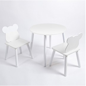 Комплект детский стол КРУГЛЫЙ и два стула МИШКА ROLTI Baby (белая столешница/белое сиденье/белые ножки) в Тарко-Сале - tarko-sale.ok-mebel.com | фото 1