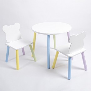 Комплект детский стол КРУГЛЫЙ и два стула МИШКА ROLTI Baby (белая столешница/белое сиденье/цветные ножки) в Тарко-Сале - tarko-sale.ok-mebel.com | фото