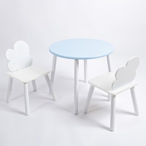 Комплект детский стол КРУГЛЫЙ и два стула ОБЛАЧКО ROLTI Baby (голубая столешница/белое сиденье/белые ножки) в Тарко-Сале - tarko-sale.ok-mebel.com | фото
