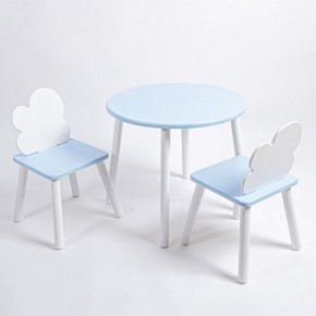 Комплект детский стол КРУГЛЫЙ и два стула ОБЛАЧКО ROLTI Baby (голубая столешница/голубое сиденье/белые ножки) в Тарко-Сале - tarko-sale.ok-mebel.com | фото