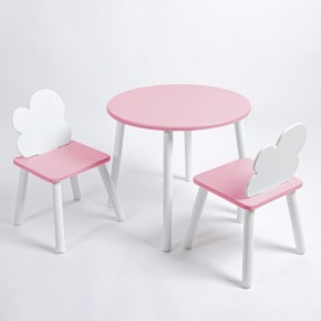 Комплект детский стол КРУГЛЫЙ и два стула ОБЛАЧКО ROLTI Baby (розовая столешница/розовое сиденье/белые ножки) в Тарко-Сале - tarko-sale.ok-mebel.com | фото