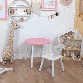 Комплект детский стол КРУГЛЫЙ и стул КОРОНА ROLTI Baby (розовая столешница/белое сиденье/белые ножки) в Тарко-Сале - tarko-sale.ok-mebel.com | фото 1