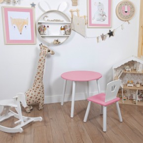 Комплект детский стол КРУГЛЫЙ и стул КОРОНА ROLTI Baby (розовая столешница/розовое сиденье/белые ножки) в Тарко-Сале - tarko-sale.ok-mebel.com | фото
