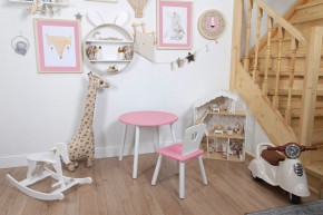 Комплект детский стол КРУГЛЫЙ и стул КОРОНА ROLTI Baby (розовая столешница/розовое сиденье/белые ножки) в Тарко-Сале - tarko-sale.ok-mebel.com | фото 2
