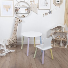 Комплект детский стол КРУГЛЫЙ и стул МИШКА ROLTI Baby (белая столешница/белое сиденье/цветные ножки) в Тарко-Сале - tarko-sale.ok-mebel.com | фото 1