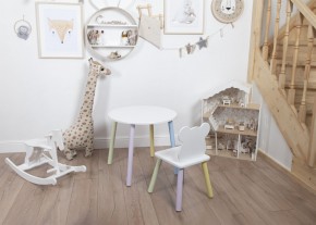 Комплект детский стол КРУГЛЫЙ и стул МИШКА ROLTI Baby (белая столешница/белое сиденье/цветные ножки) в Тарко-Сале - tarko-sale.ok-mebel.com | фото 3