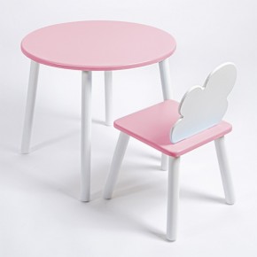 Комплект детский стол КРУГЛЫЙ и стул ОБЛАЧКО ROLTI Baby (розовая столешница/розовое сиденье/белые ножки) в Тарко-Сале - tarko-sale.ok-mebel.com | фото