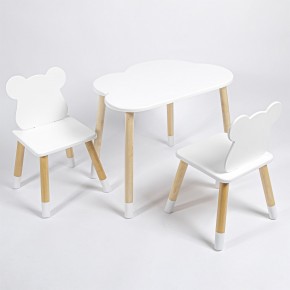 Комплект детский стол ОБЛАЧКО и два стула МИШКА  ROLTI Baby (белая столешница/белое сиденье/береза ножки) в Тарко-Сале - tarko-sale.ok-mebel.com | фото 1