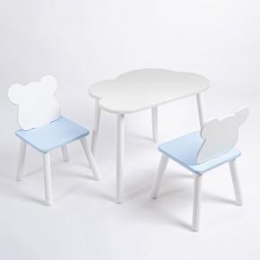 Комплект детский стол ОБЛАЧКО и два стула МИШКА ROLTI Baby (белая столешница/голубое сиденье/белые ножки) в Тарко-Сале - tarko-sale.ok-mebel.com | фото