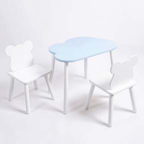 Комплект детский стол ОБЛАЧКО и два стула МИШКА ROLTI Baby (голубая столешница/белое сиденье/белые ножки) в Тарко-Сале - tarko-sale.ok-mebel.com | фото