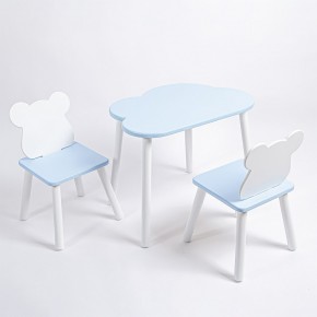 Комплект детский стол ОБЛАЧКО и два стула МИШКА ROLTI Baby (голубая столешница/голубое сиденье/белые ножки) в Тарко-Сале - tarko-sale.ok-mebel.com | фото