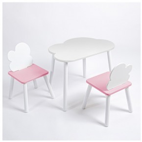Комплект детский стол ОБЛАЧКО и два стула ОБЛАЧКО ROLTI Baby (белая столешница/розовый сиденье/белые ножки) в Тарко-Сале - tarko-sale.ok-mebel.com | фото