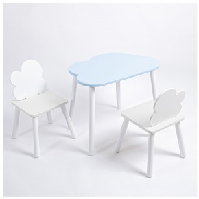 Комплект детский стол ОБЛАЧКО и два стула ОБЛАЧКО ROLTI Baby (голубая столешница/белое сиденье/белые ножки) в Тарко-Сале - tarko-sale.ok-mebel.com | фото