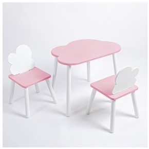 Комплект детский стол ОБЛАЧКО и два стула ОБЛАЧКО ROLTI Baby (розовая столешница/розовое сиденье/белые ножки) в Тарко-Сале - tarko-sale.ok-mebel.com | фото