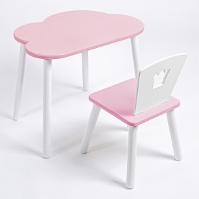 Комплект детский стол ОБЛАЧКО и стул КОРОНА ROLTI Baby (розовая столешница/розовое сиденье/белые ножки) в Тарко-Сале - tarko-sale.ok-mebel.com | фото