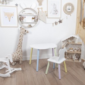 Комплект детский стол ОБЛАЧКО и стул МИШКА ROLTI Baby (белая столешница/белое сиденье/цветные ножки) в Тарко-Сале - tarko-sale.ok-mebel.com | фото