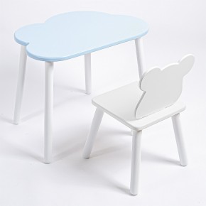 Комплект детский стол ОБЛАЧКО и стул МИШКА ROLTI Baby (голубая столешница/белое сиденье/белые ножки) в Тарко-Сале - tarko-sale.ok-mebel.com | фото
