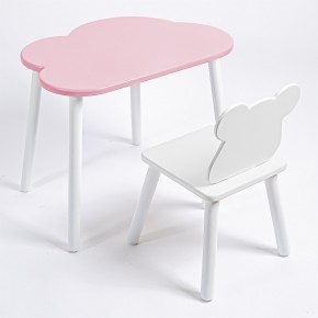 Комплект детский стол ОБЛАЧКО и стул МИШКА ROLTI Baby (розовая столешница/белое сиденье/белые ножки) в Тарко-Сале - tarko-sale.ok-mebel.com | фото