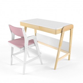 Комплект растущий стол и стул с чехлом 38 попугаев «Вуди» (Белый, Белый, Розовый) в Тарко-Сале - tarko-sale.ok-mebel.com | фото