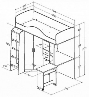 Кровать-чердак "Теремок-1" Дуб молочный/Розовый в Тарко-Сале - tarko-sale.ok-mebel.com | фото 2