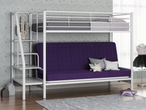 Кровать двухъярусная с диваном "Мадлен-3" (Белый/Фиолетовы) в Тарко-Сале - tarko-sale.ok-mebel.com | фото