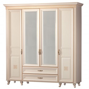 Шкаф для одежды 4-дверный с зеркалом №493 Марлен кремовый белый в Тарко-Сале - tarko-sale.ok-mebel.com | фото