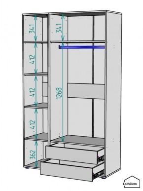 Шкаф Linnea MHR-3-2 2050х1200х510 (ДВ-М 11.1.25) в Тарко-Сале - tarko-sale.ok-mebel.com | фото 3