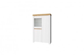 Шкаф с витриной 1V2D, TAURUS, цвет белый/дуб вотан в Тарко-Сале - tarko-sale.ok-mebel.com | фото