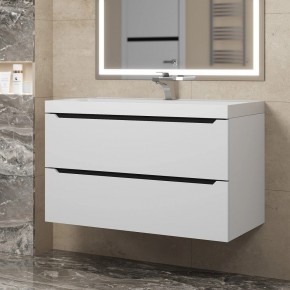 Тумба под раковину Uperwood Tanos 90 см, подвесная, белая/графит в Тарко-Сале - tarko-sale.ok-mebel.com | фото